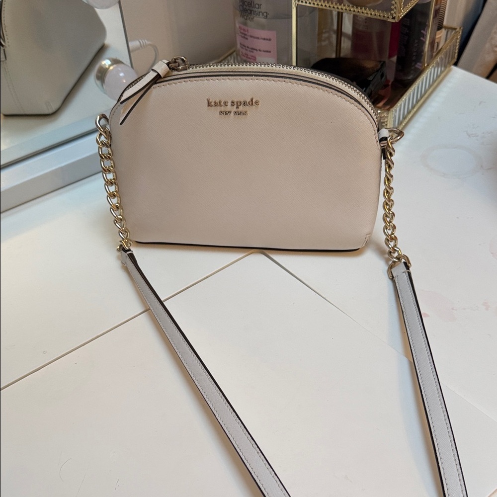 kate spade white cream Leather Crossbody with Gold Chain Strap